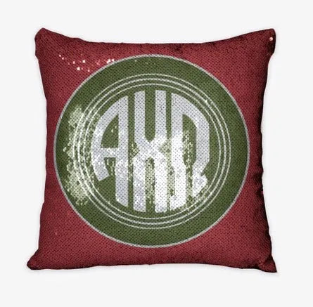 Alpha Chi Omega Monogram Sequin Reversible Pillow Cover | Gifts and Merchandise | Festive Fit Home