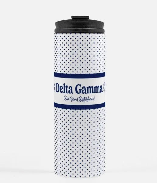 Delta Gamma Navy Polka Dot Thermal Tumbler 16 oz. | Merchandise and Gifts | Festive Fit Home