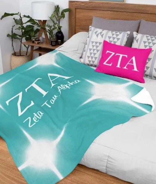 Zeta Tau Alpha XL 60x80 Sherpa Blanket Turquoise Flashing Lights | ZTA