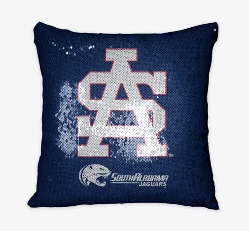 University of South Alabama White Monogram Sequin Reversible Pillow Cover