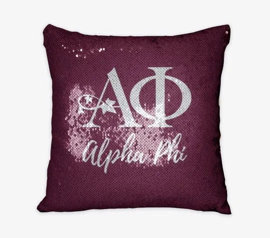 Alpha Phi Wine Sequin Reversible Pillow Case | Alpha Phi Gifts