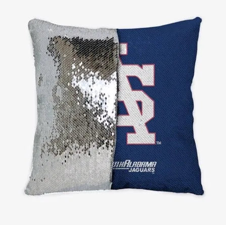 University of South Alabama White Monogram Sequin Reversible Pillow Cover