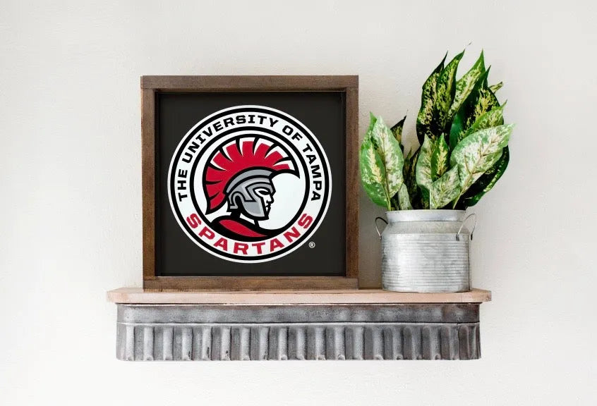 University of Tampa Sign - Dark Spartan Seal 12"x12" | Custom gifts and Decor | official merchandise | Festive Fit Home