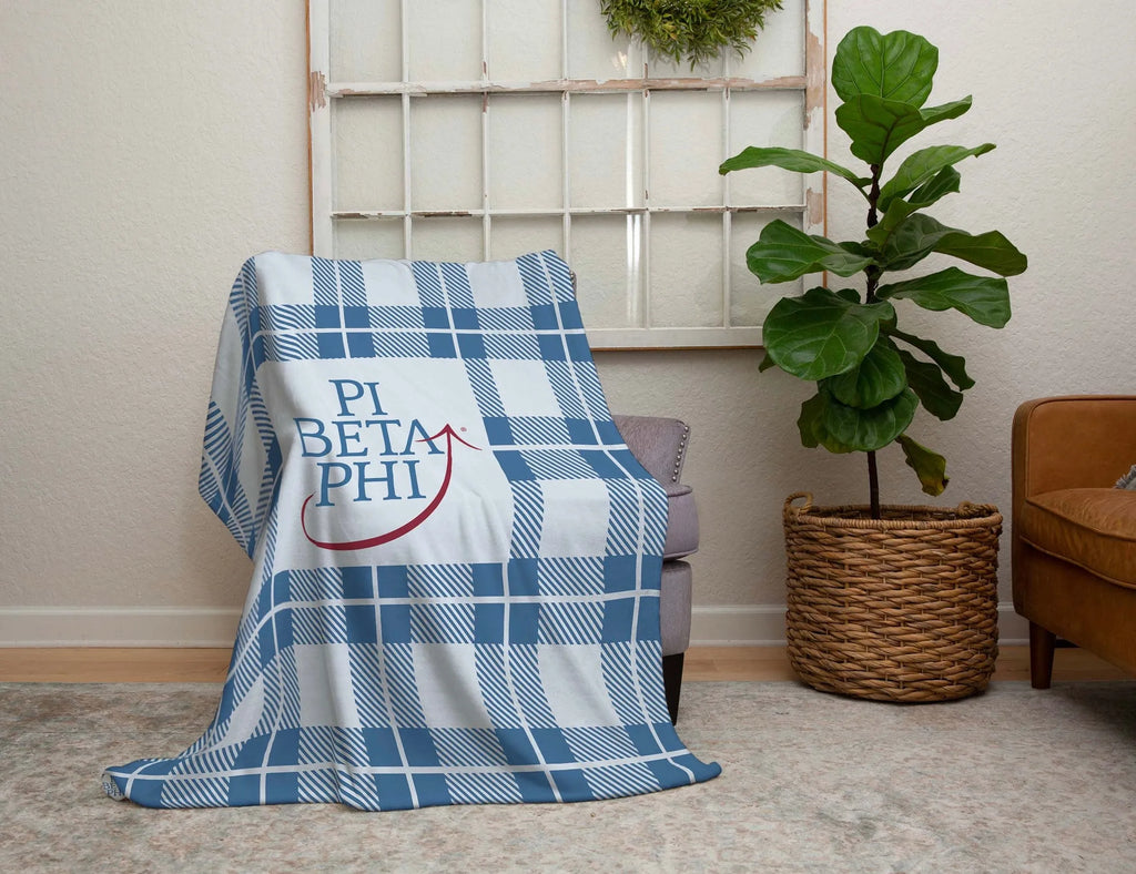 Pi Beta Phi Sherpa Blanket - Blue Plaid 60"x80" | Custom Gifts | Decor | Festive Fit Home