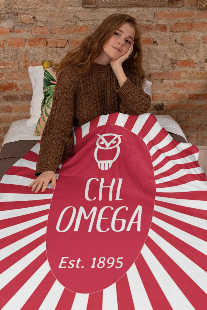 Chi Omega Sherpa Blanket - Cardinal Starburst 60"x80" | Official Gifts | Festive Fit Home 