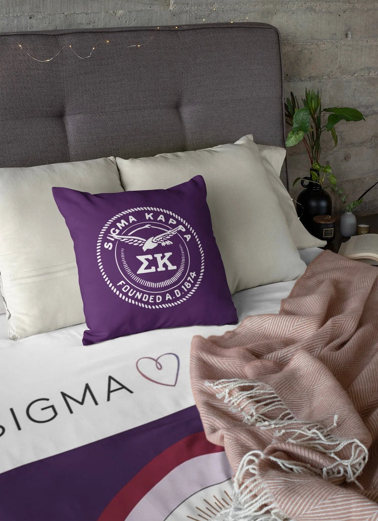 Sigma Kappa Pillow Cover - Purple Seal 18" | Custom Gifts and Decor | Official. merchandise | Festive Fit Home