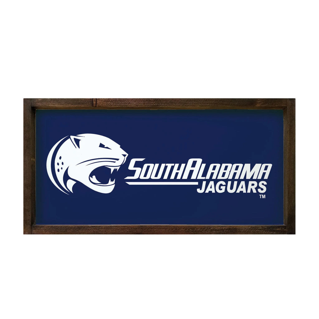 University of South Alabama Classic White Logo Wood Sign - Blue 12"x24" | Custom Gifts | Official Merchandise | Festive Fit Home