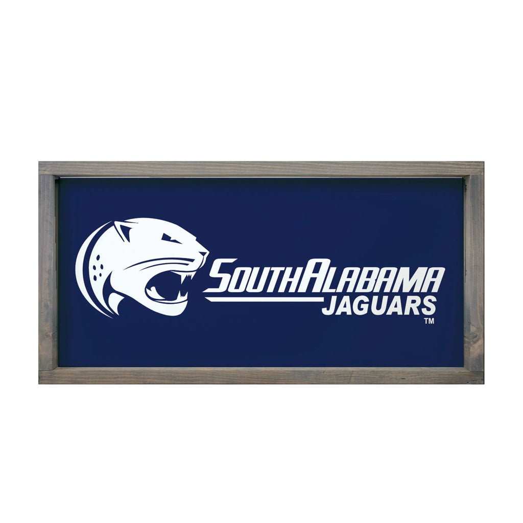 University of South Alabama Classic White Logo Wood Sign - Blue 12"x24" | Custom Gifts | Official Merchandise | Festive Fit Home