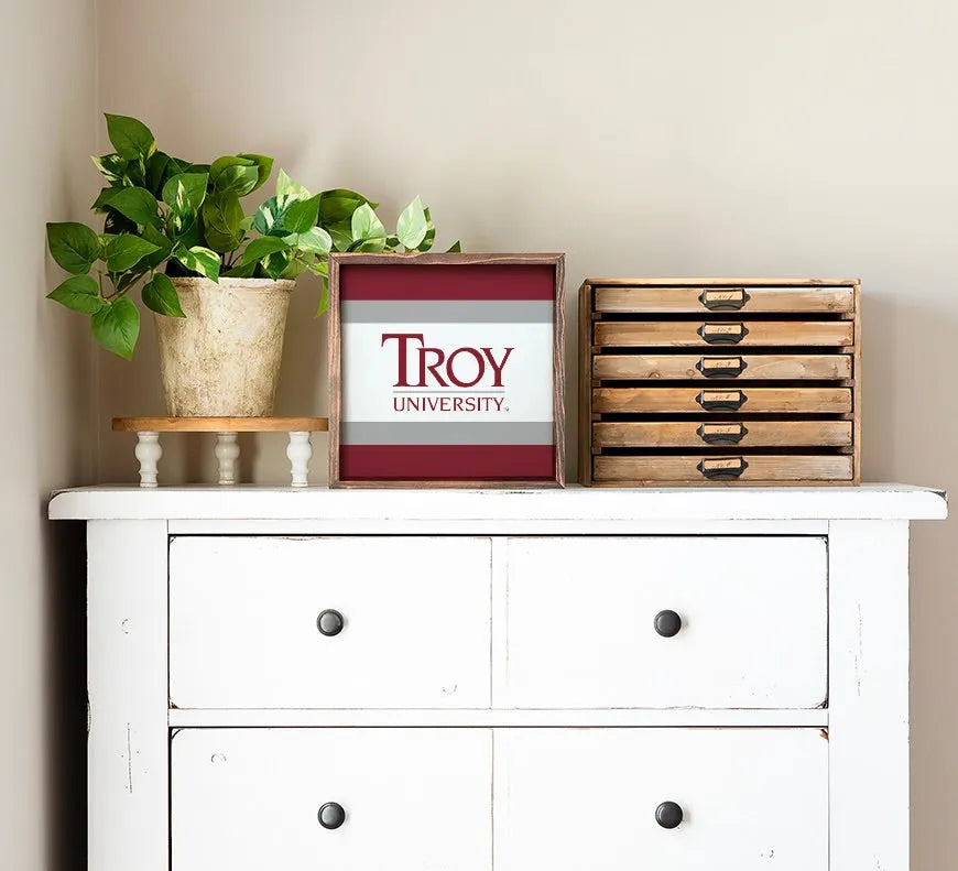 Troy University Sign - Traditional with Stripes - 12"x12" | Decor and Gifts | Festive Fit Home