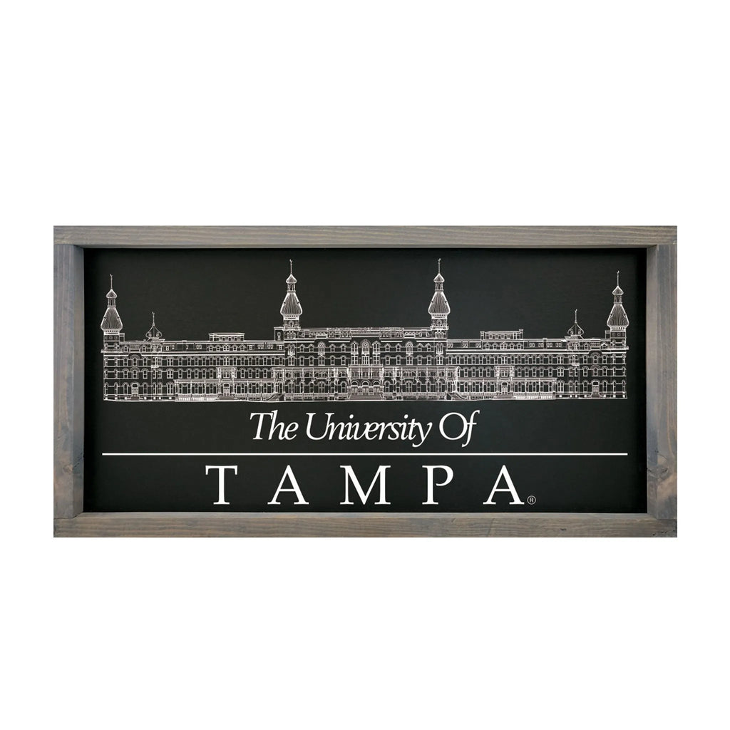 University of Tampa Plant Hall Wood Sign - Black - 12"x24" | Custom Gifts and Decor | Official Merchandise | Festive Fit Home