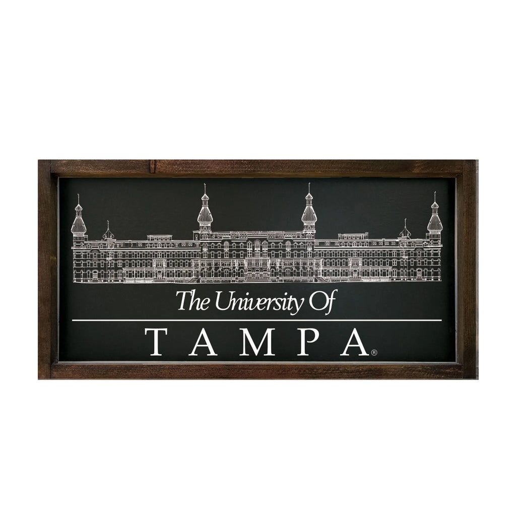 University of Tampa Plant Hall Wood Sign - Black - 12"x24" | Custom Gifts and Decor | Official Merchandise | Festive Fit Home