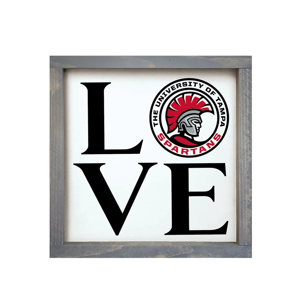 University of Tampa Wood Sign - LOVE Spartan 12"x12" | Custom UTampa Gifts | Official Merchandise | Festive Fit Home