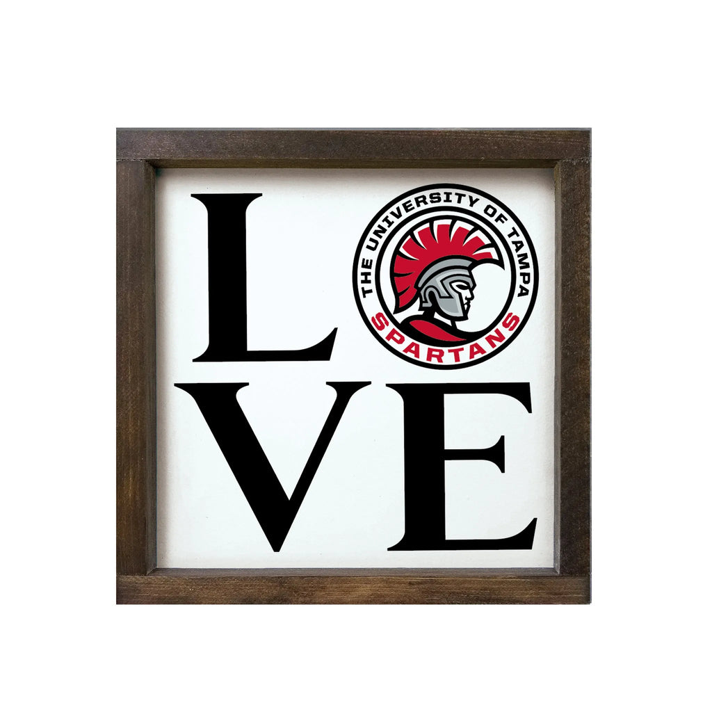 University of Tampa Wood Sign - LOVE Spartan 12"x12" | Custom UTampa Gifts | Official Merchandise | Festive Fit Home