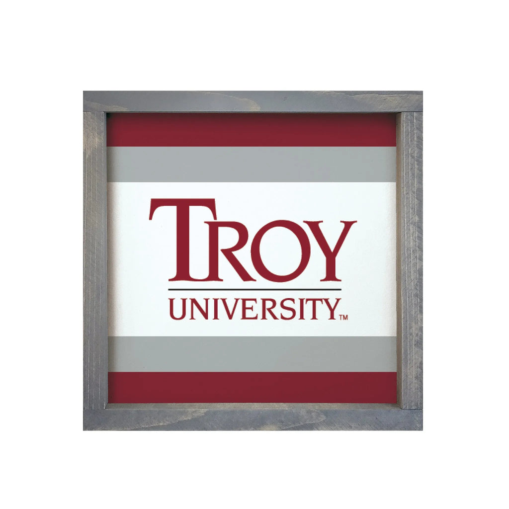 Troy University Sign - Traditional with Stripes - 12"x12" | Decor and Gifts | Festive Fit Home