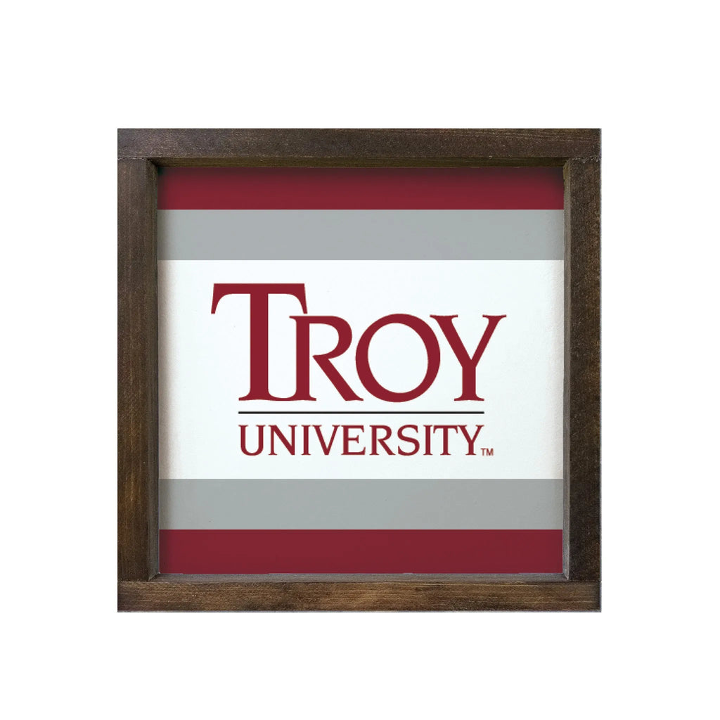 Troy University Sign - Traditional with Stripes - 12"x12" | Decor and Gifts | Festive Fit Home