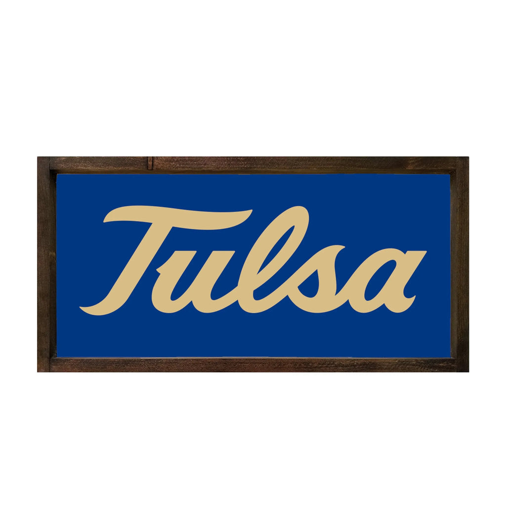 Blue University of Tulsa Logo Wood Sign 12"x24" | Custom Gifts and Decor | Festive Fit Home