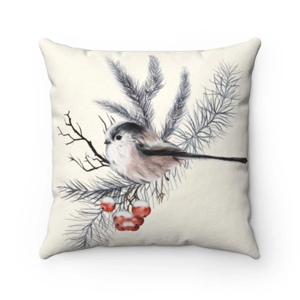 Throw Pillow Cover - Bird on Winter Branch with Berries | Holiday Gift | Festive Fit Home