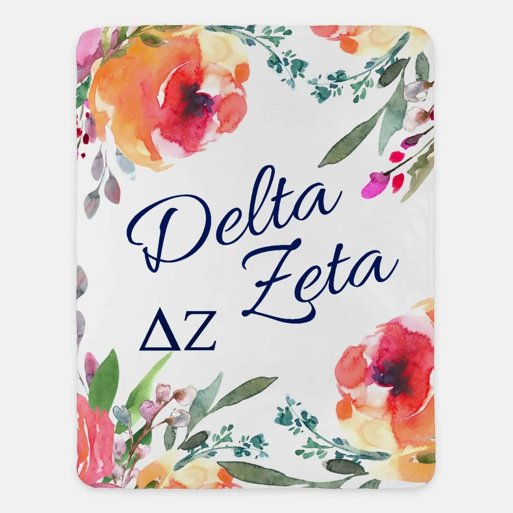 Delta Zeta Sherpa Blanket - Cheerful Flowers 60"x80" | Gifts and Decor | Festive Fit Home