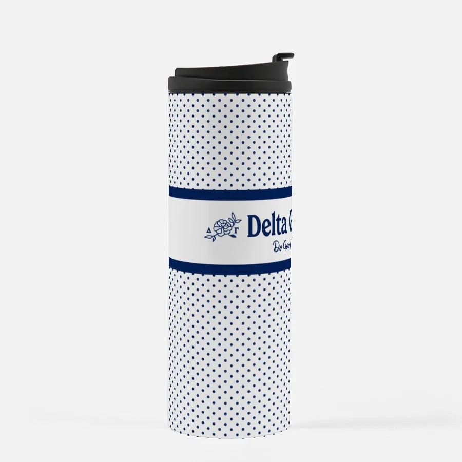 Delta Gamma Navy Polka Dot Thermal Tumbler 16 oz. | Merchandise and Gifts | Festive Fit Home