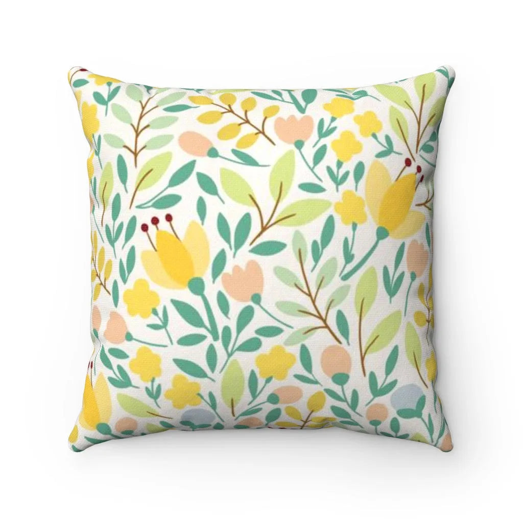 Playful Floral  Yellow Pillow Case, Festive Fit home, Spring Pillow Case, Spring Home Decor, Spring Throw Pillow, Pillow with Flowers