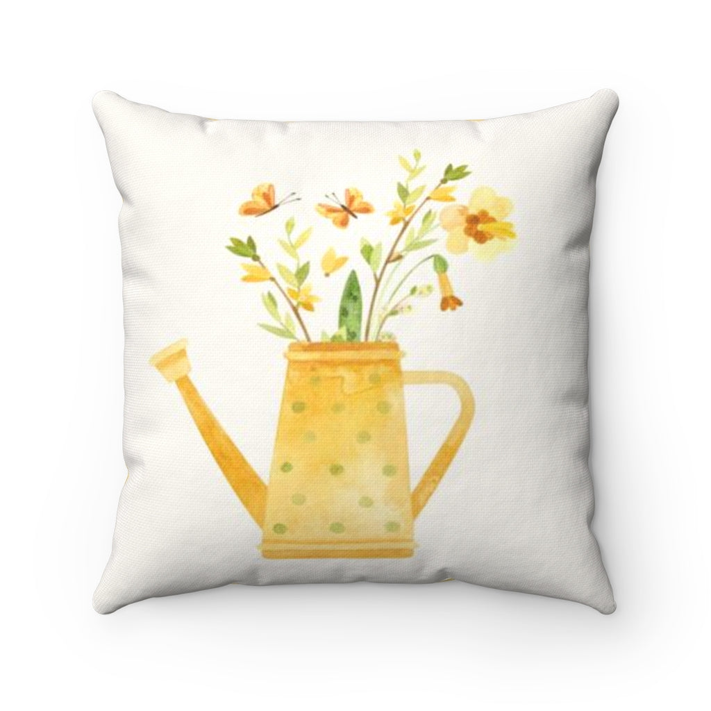 Yellow Flower Pail Throw Pillow Case, Festive Fit Home, Easter Pillow Case, Spring Pillow Case, Spring Home Decor, Watercolor Throw Pillow Case,