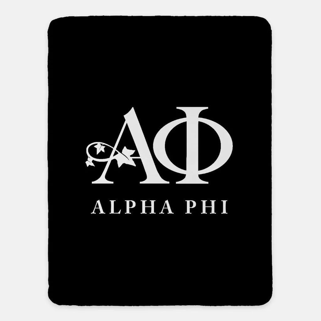 Alpha Phi Black Traditional Sherpa Blanket - 60"x80" | Official Gifts and Merchandise | Festive Fit Home
