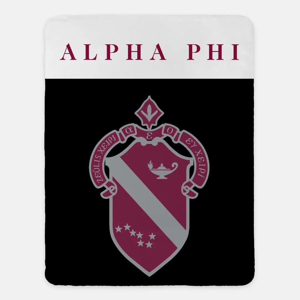 Alpha Phi Sherpa Blanket - Wide Band Crest  60"x80" | Official Gifts | Festive Fit Home