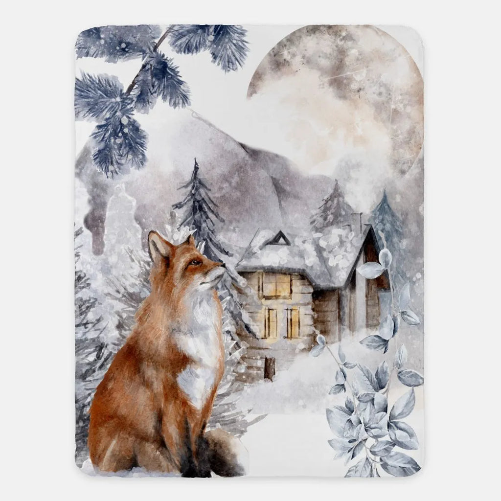 Winter Fox Sherpa Blanket - 60" x 80" | Throw Blanket | Christmas Gift