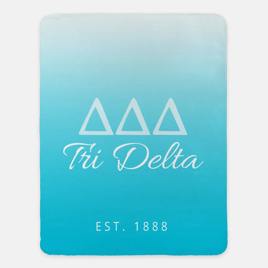 Tri Delta Sherpa Blanket Bright Blue Gradient XL 60x80 | Custom Gifts | Festive Fit Home