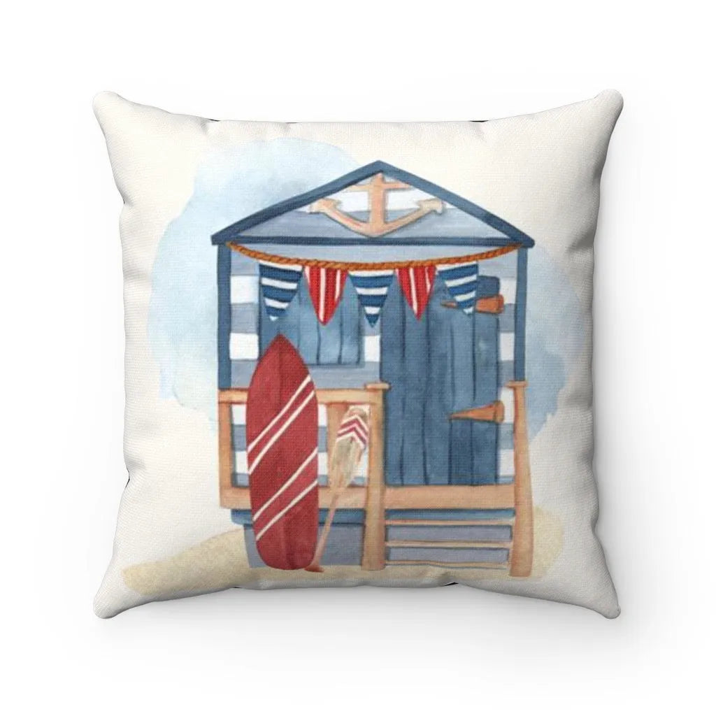 Surf Beach Hut Square Pillow Cover | Beach Home Decor | Beach Pillow