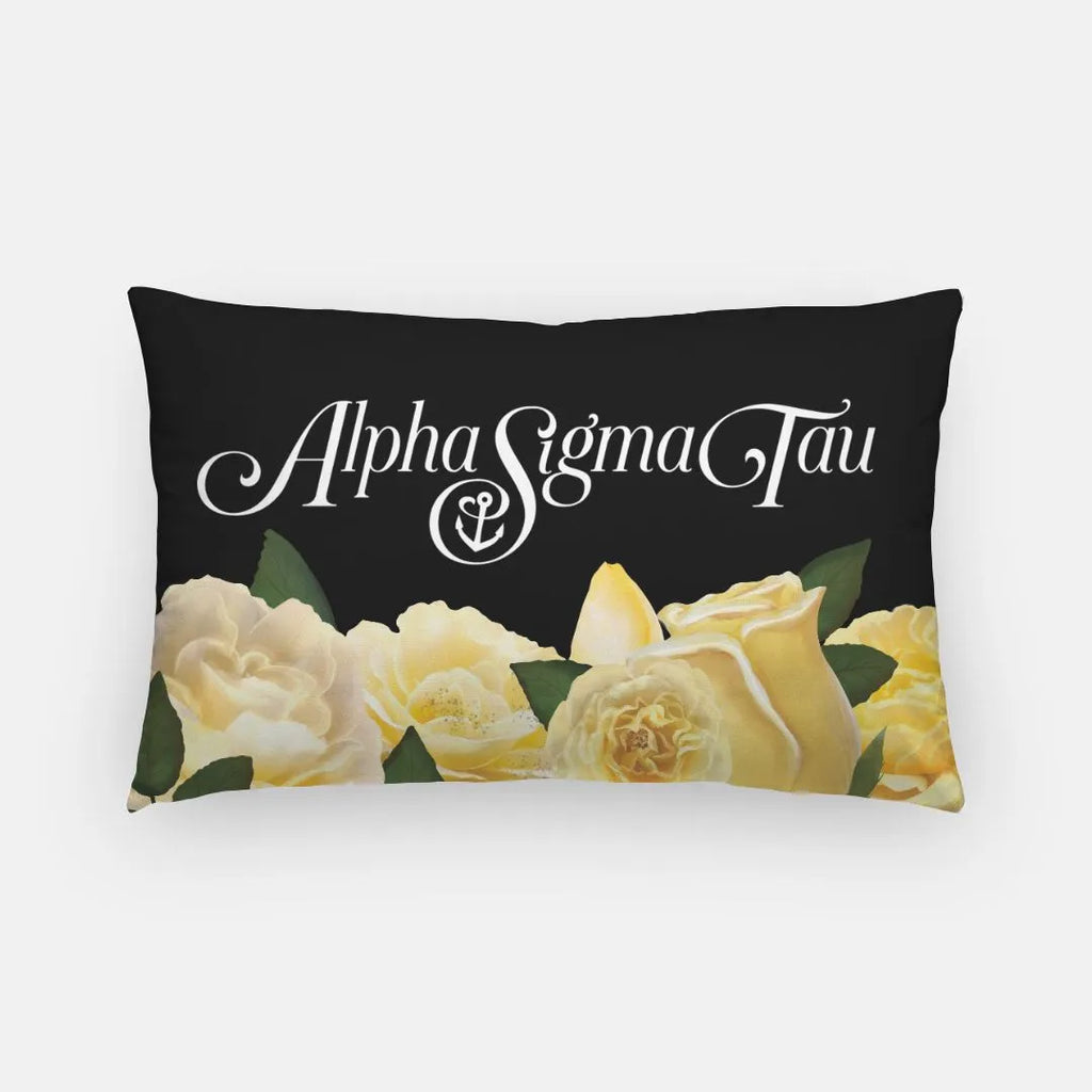 Alpha Sigma Tau Lumbar Pillow Cover - Yellow Roses | Custom Gifts | Dorm Decor