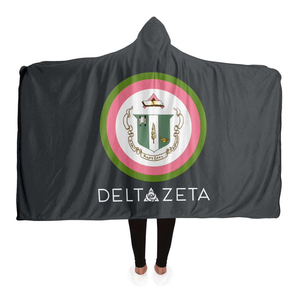 Delta Zeta Hooded Sherpa Blanket - Crest | Big and Little Gifts and Decor | Festive Fit Home