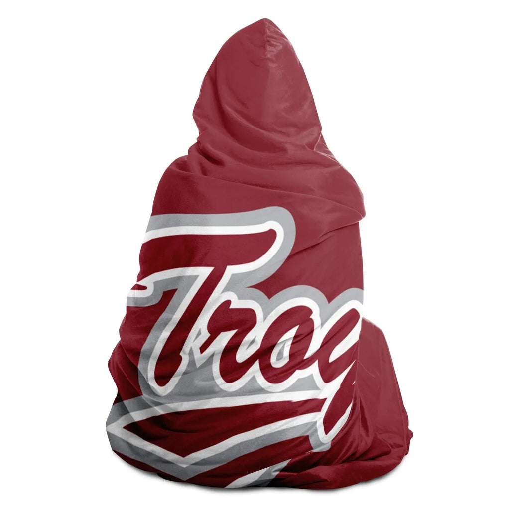 Troy University Hooded Blanket  Cardinal Script | Official Merchandise | Gifts and Decor | Festive Fit Home