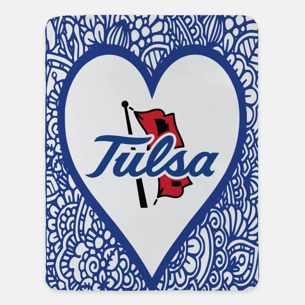 University of Tulsa Blue Mandala Heart Sherpa Blanket 60"x80" | Gifts and Merchandise | Festive Fit Home