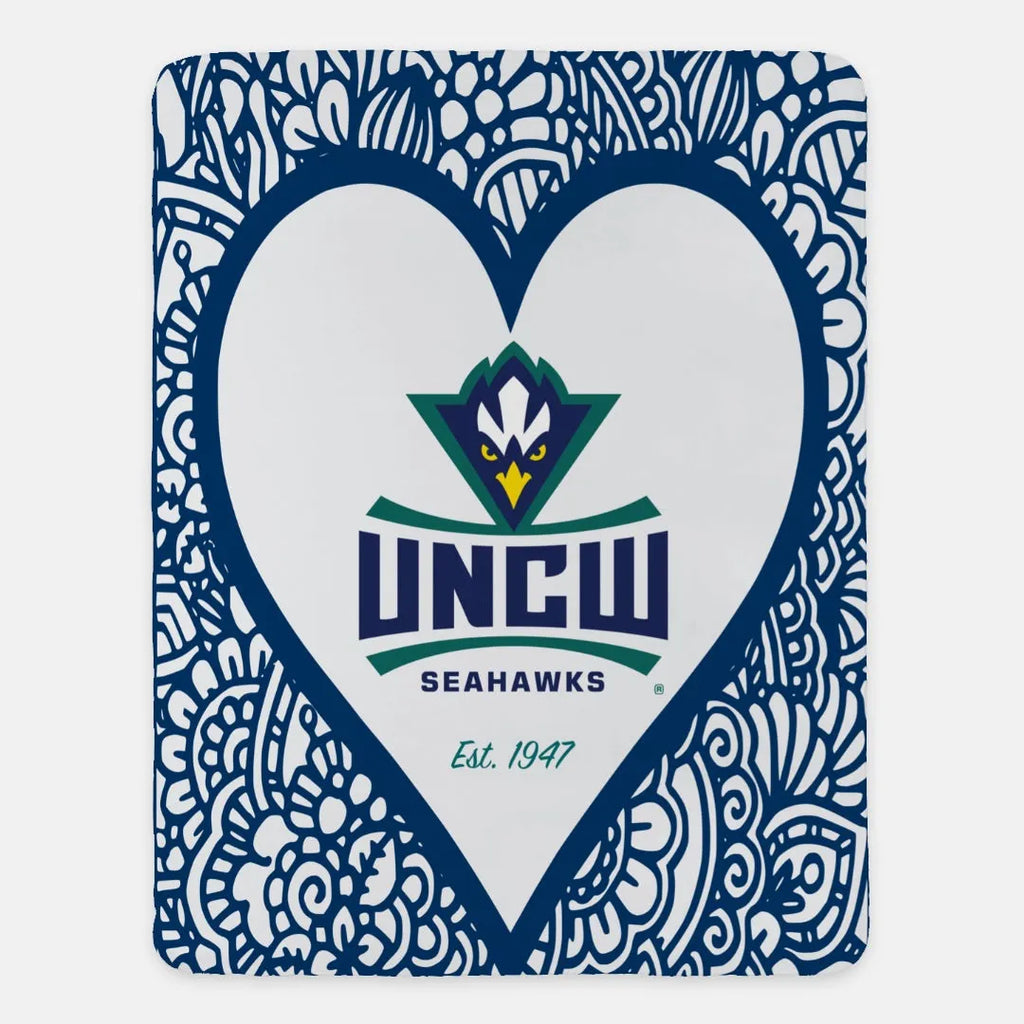 UNCW Sherpa Blanket Mandala Heart 60"x80" | UNC Wilmington Gifts and Merchandise | Festive Fit Home