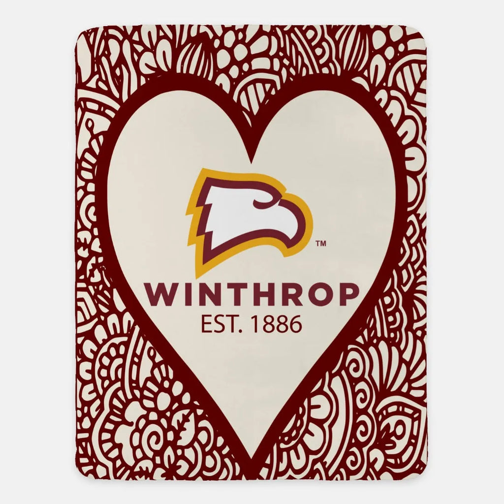 Winthrop University Blanket Mandala Heart Sherpa Blanket - 60"x80"  | Gifts and Merchandise | Winthrop Bookstore Gifts