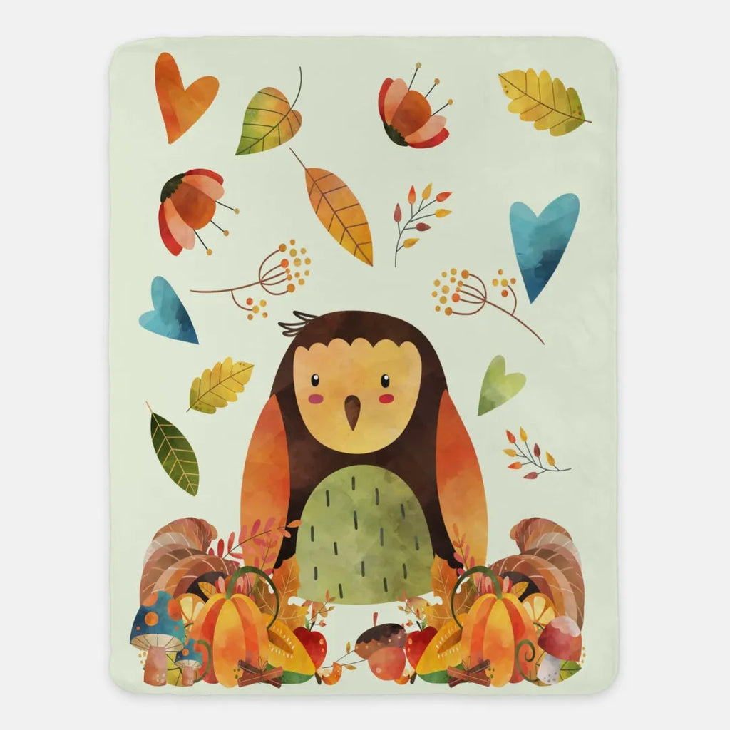 Kids Fall Throw Blanket - Cornucopia Owl - 60"x80" | Fall Home Decor