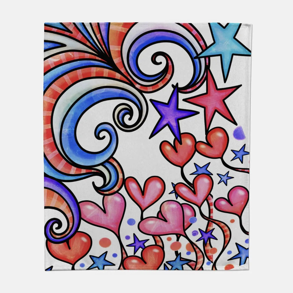 Stars and Hearts Sweatshirt Blanket - 50" x 60" | Patriotic Blanket | Kids Blanket