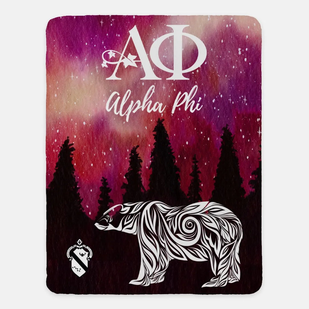 Alpha Phi Sherpa Blanket - Ursa Major Bear 60"x80" | Alpha Phi Gifts | Dorm Decor