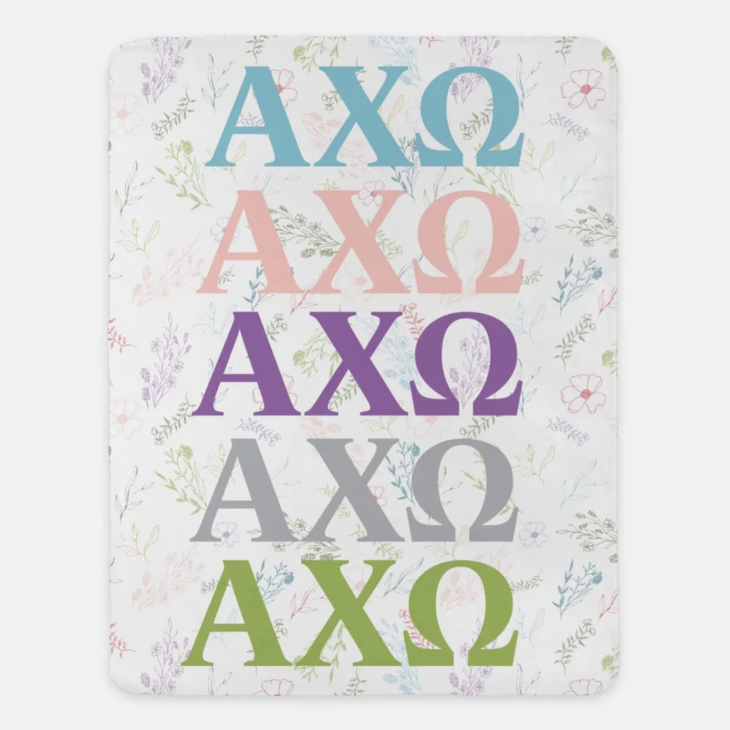 Alpha Chi Omega Vintage Floral Sherpa Blanket - 60" x 80"