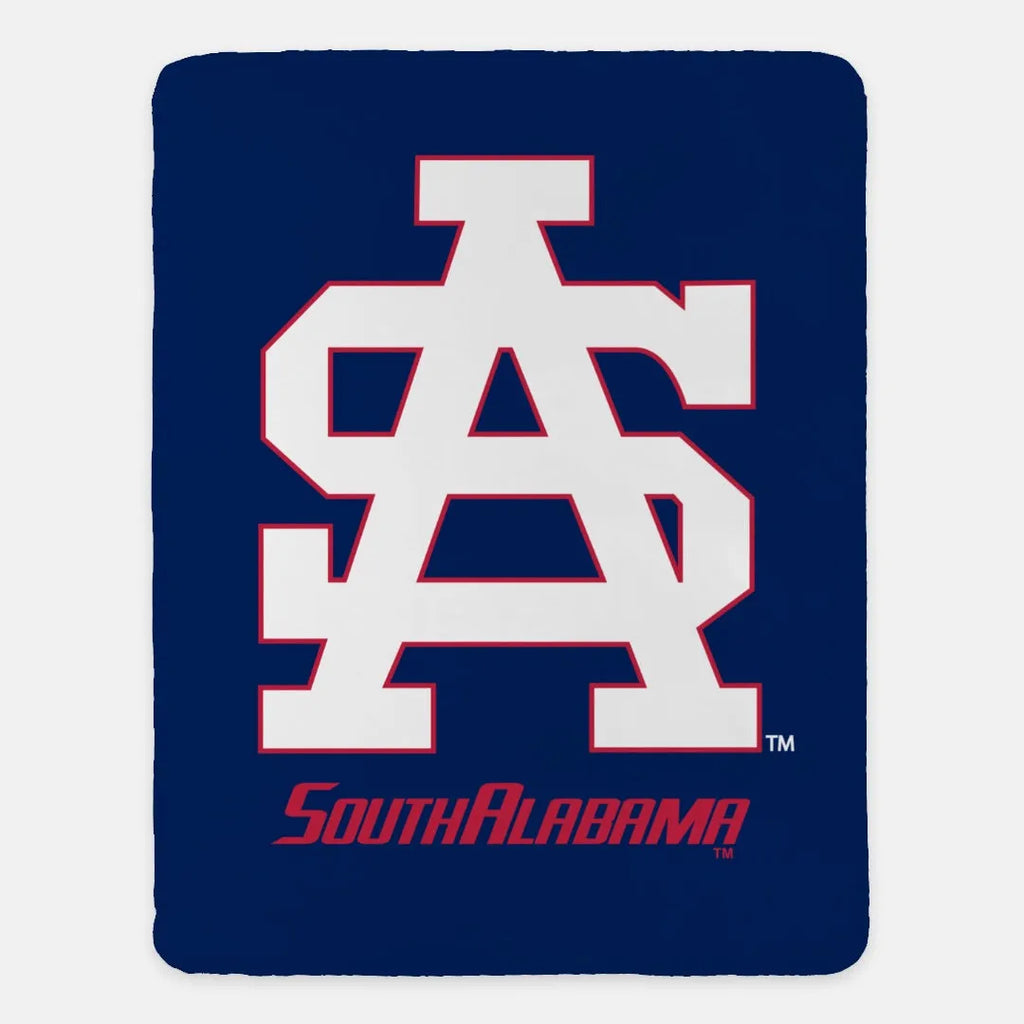 University of South Alabama Sherpa Blanket- White Letters 60"x80" | Gifts | Festive Fit Home