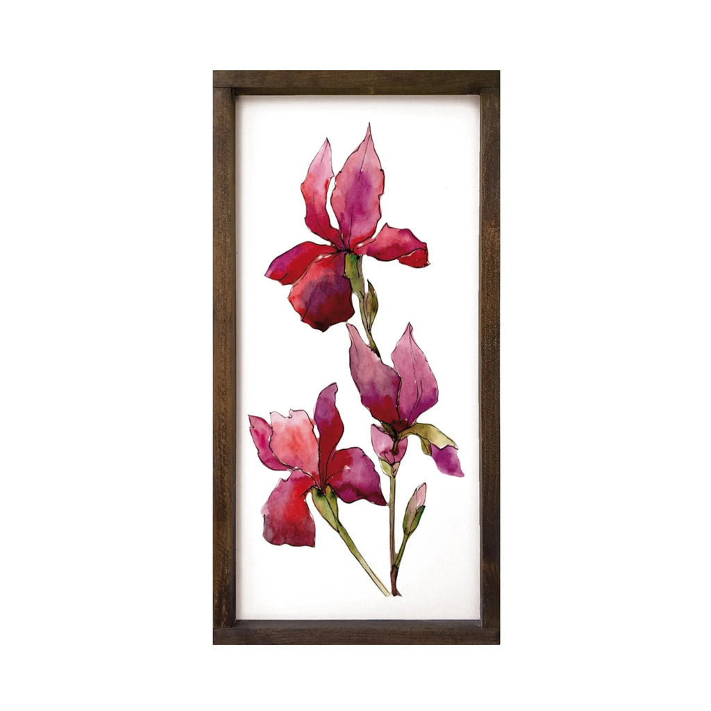 Magenta Iris Art Framed Wood Sign - 12"x24" - Festive Fit Home