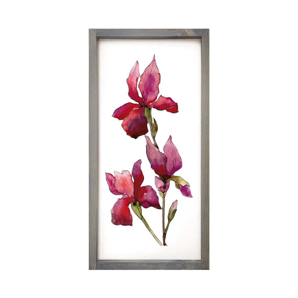 Magenta Iris Art Framed Wood Sign - 12"x24" - Festive Fit Home