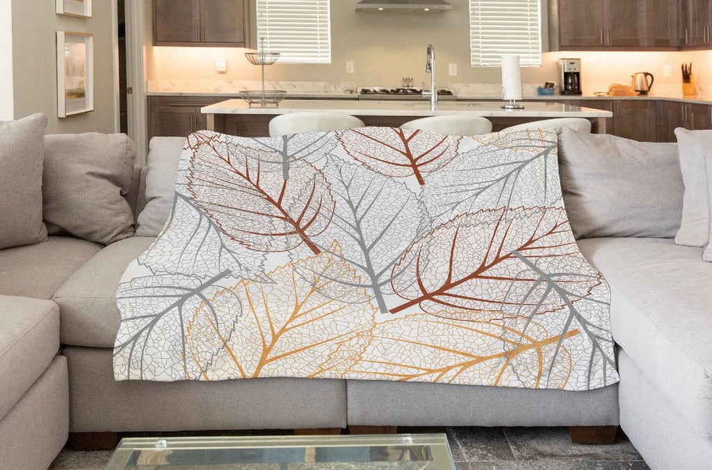 Modern Leaf Sketch Fall Throw Sherpa Blanket - 60"x80" - Festive Fit Home