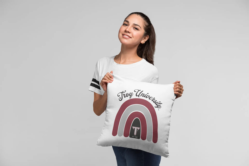 Troy University Rainbow Throw Pillow Cover - 18" | Custom Merchandise | Official Gift Shop