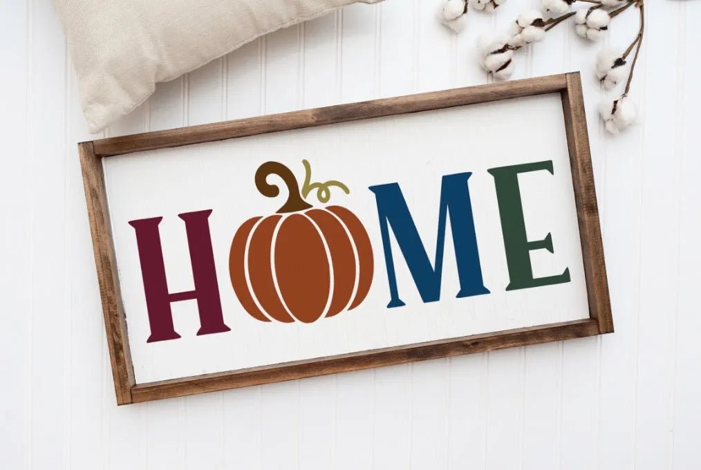 Pumpkin "HOME" Modern Farmhouse Wood Sign - 12"x24" - Festive Fit Home