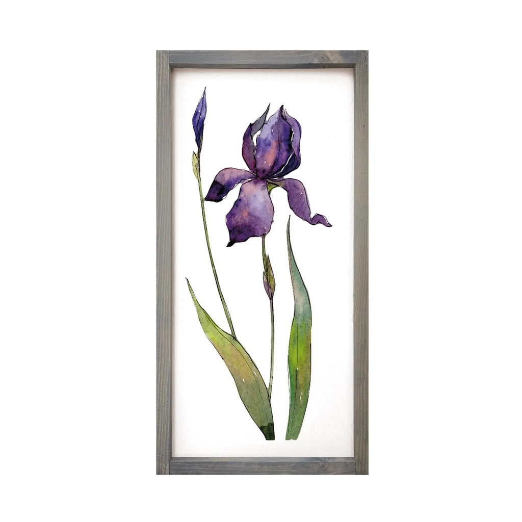 Purple Iris Art Framed Wood Sign - 12"x24" - Festive Fit Home