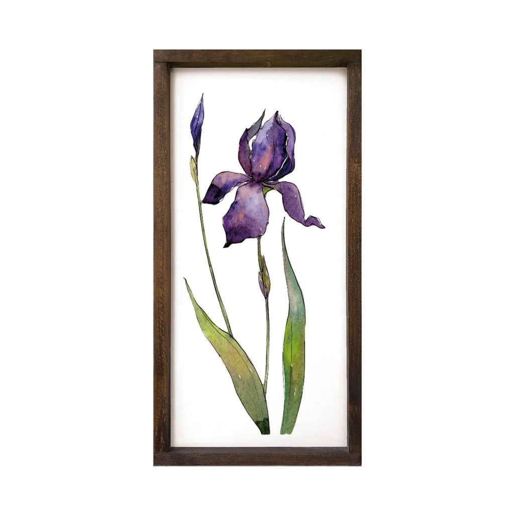 Purple Iris Art Framed Wood Sign - 12"x24" - Festive Fit Home