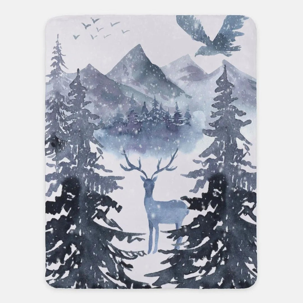 Snowy Forest Sherpa Blanket - 60"x80" - Festive Fit Home