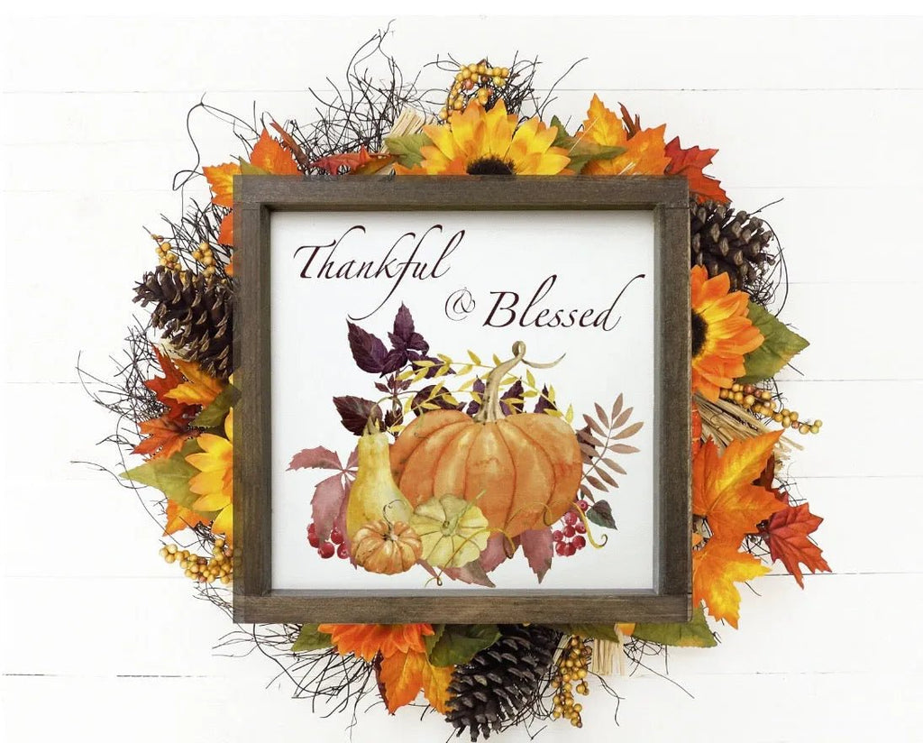 Thankful and Blessed Pumkpin Patch Wood Sign - 12"x12" - Festive Fit Home